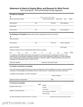 Fill in Your Statement of Intent to Employ Minor and Request for Work Permit Form