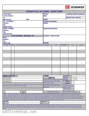 Fill in Your Straight Bill Of Lading Form