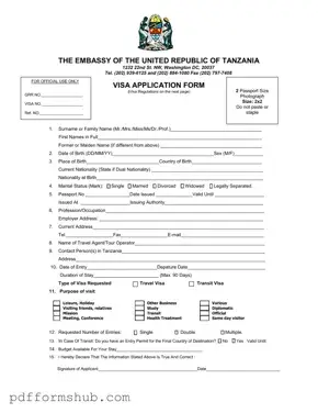 Fill in Your Tanzania Visa Applicaiton Form