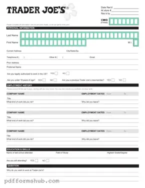 Fill in Your Trader Joe's application Form
