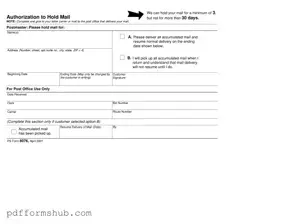 Fill in Your Usps Hold Mail Request Form