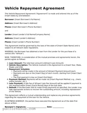 Valid Vehicle Repayment Agreement Form