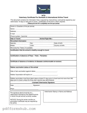 Fill in Your Veterinary Certificate Travel Form