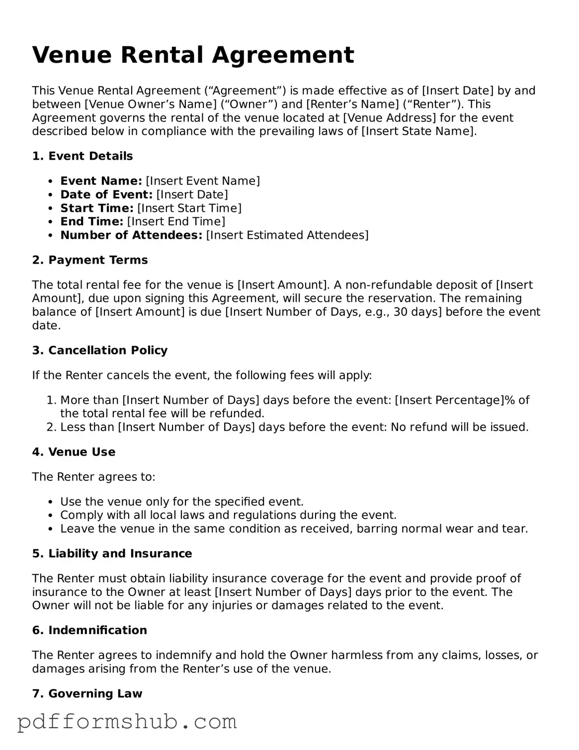 Valid Venue Rental Agreement Form