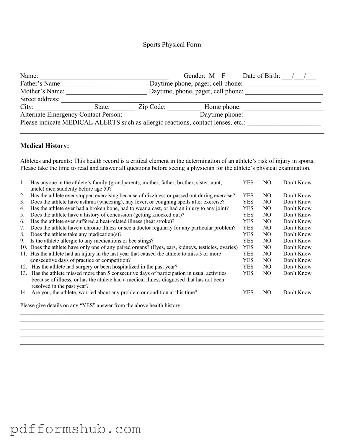 Fill in Your Sports Physical Form