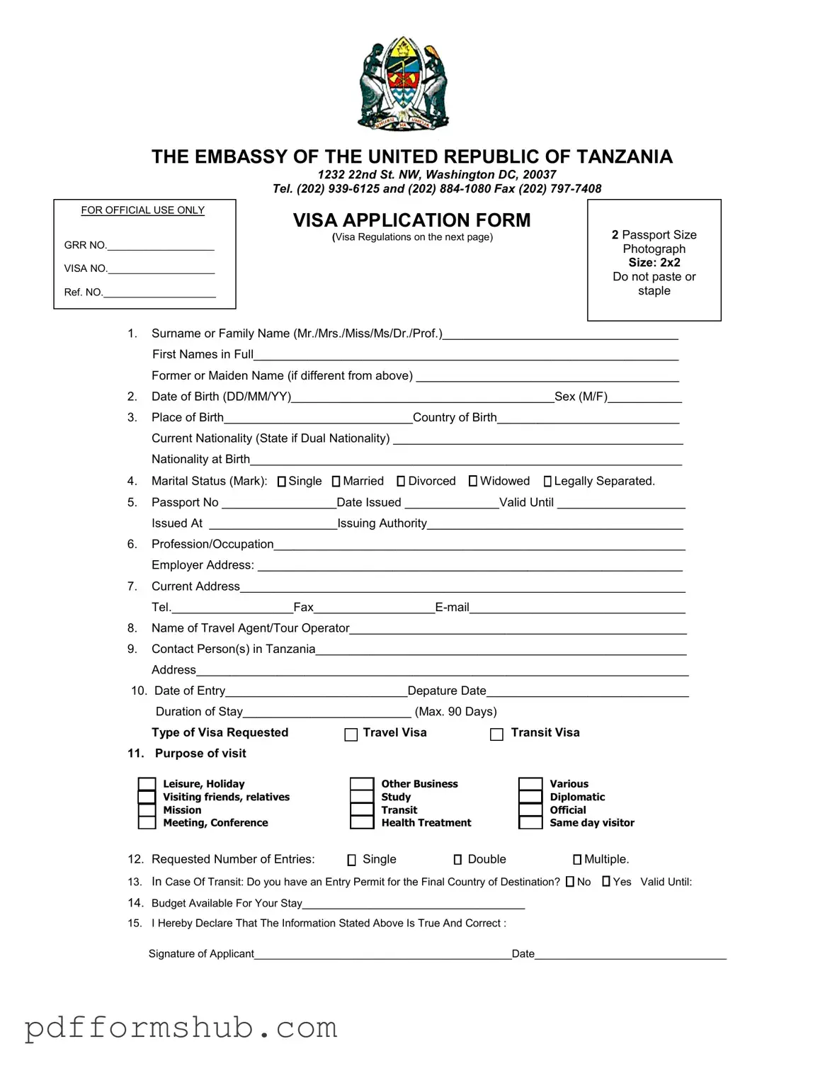 Fill in Your Tanzania Visa Applicaiton Form