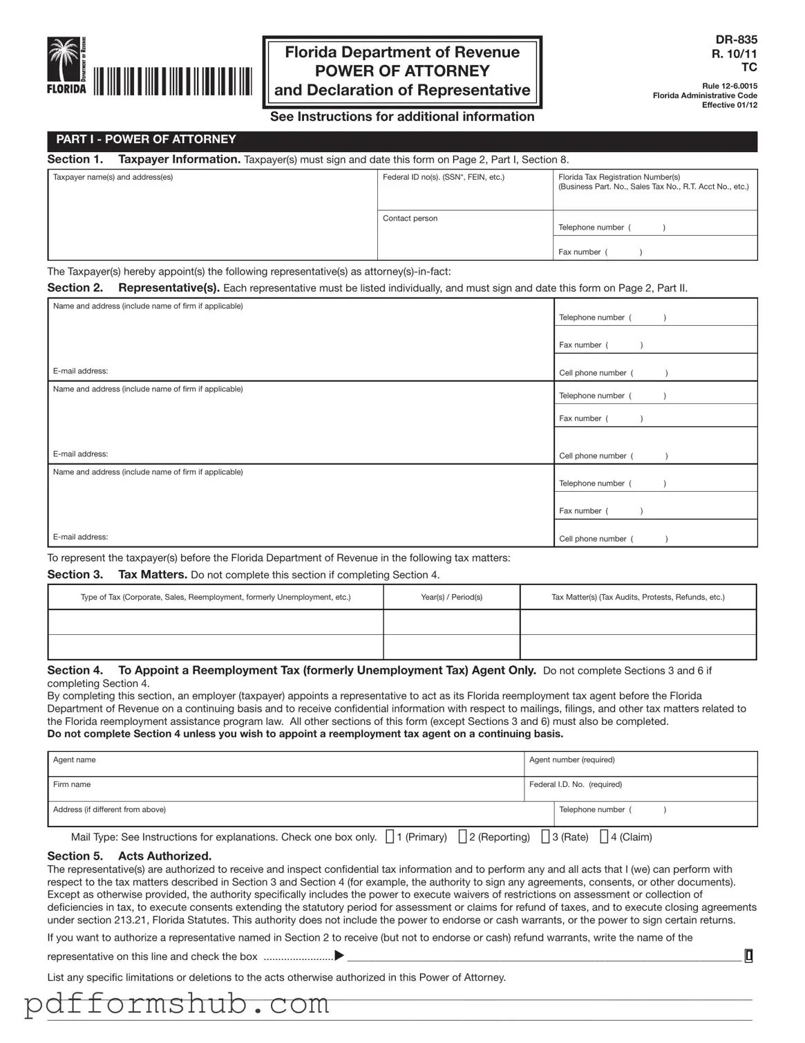 Fill in Your Tax POA dr 835 Form