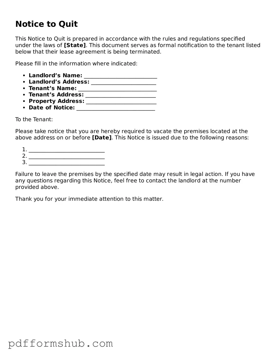 Valid Notice to Quit Form