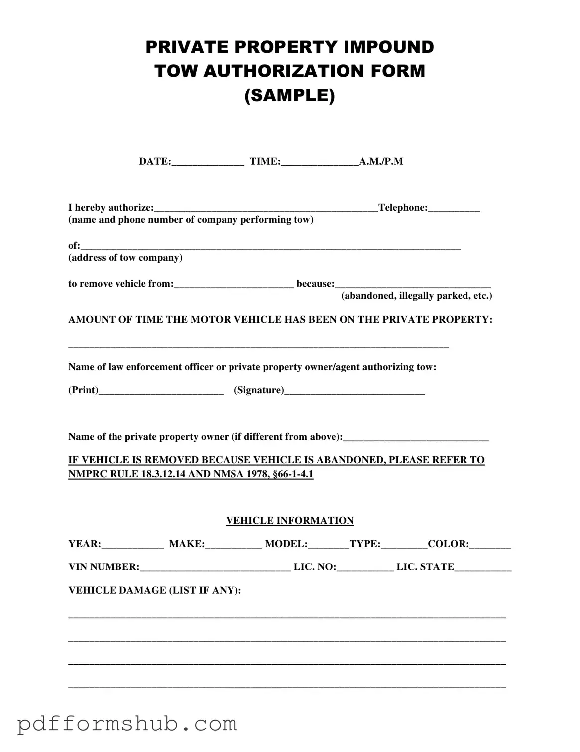 Fill in Your Tow Authorization Form