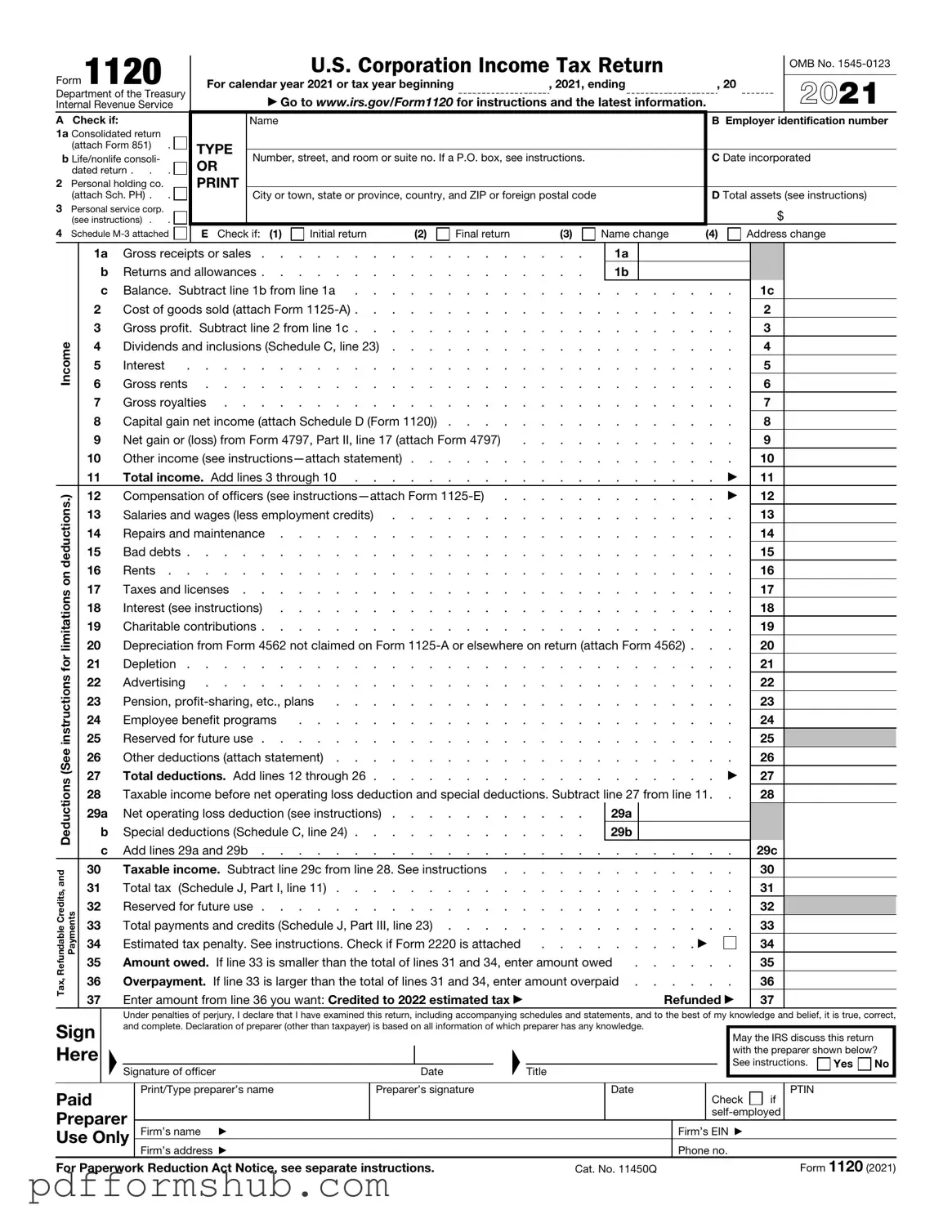 Fill in Your IRS 1120 Form