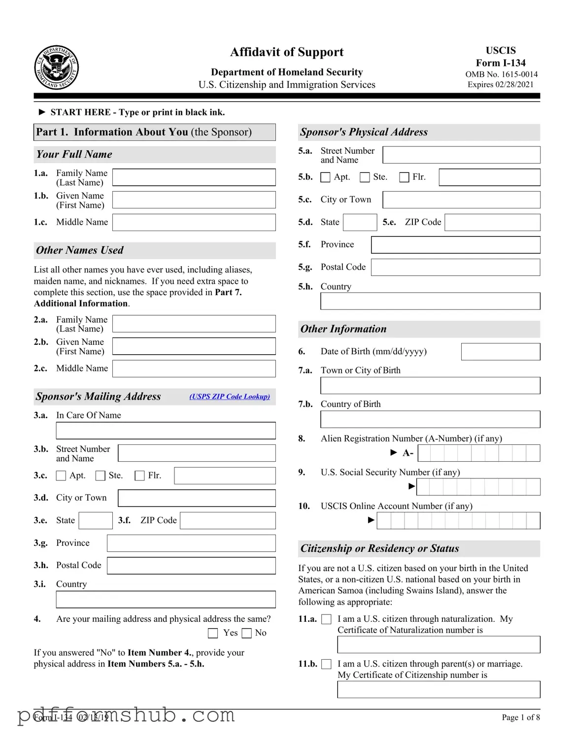 Fill in Your USCIS I-134 Form