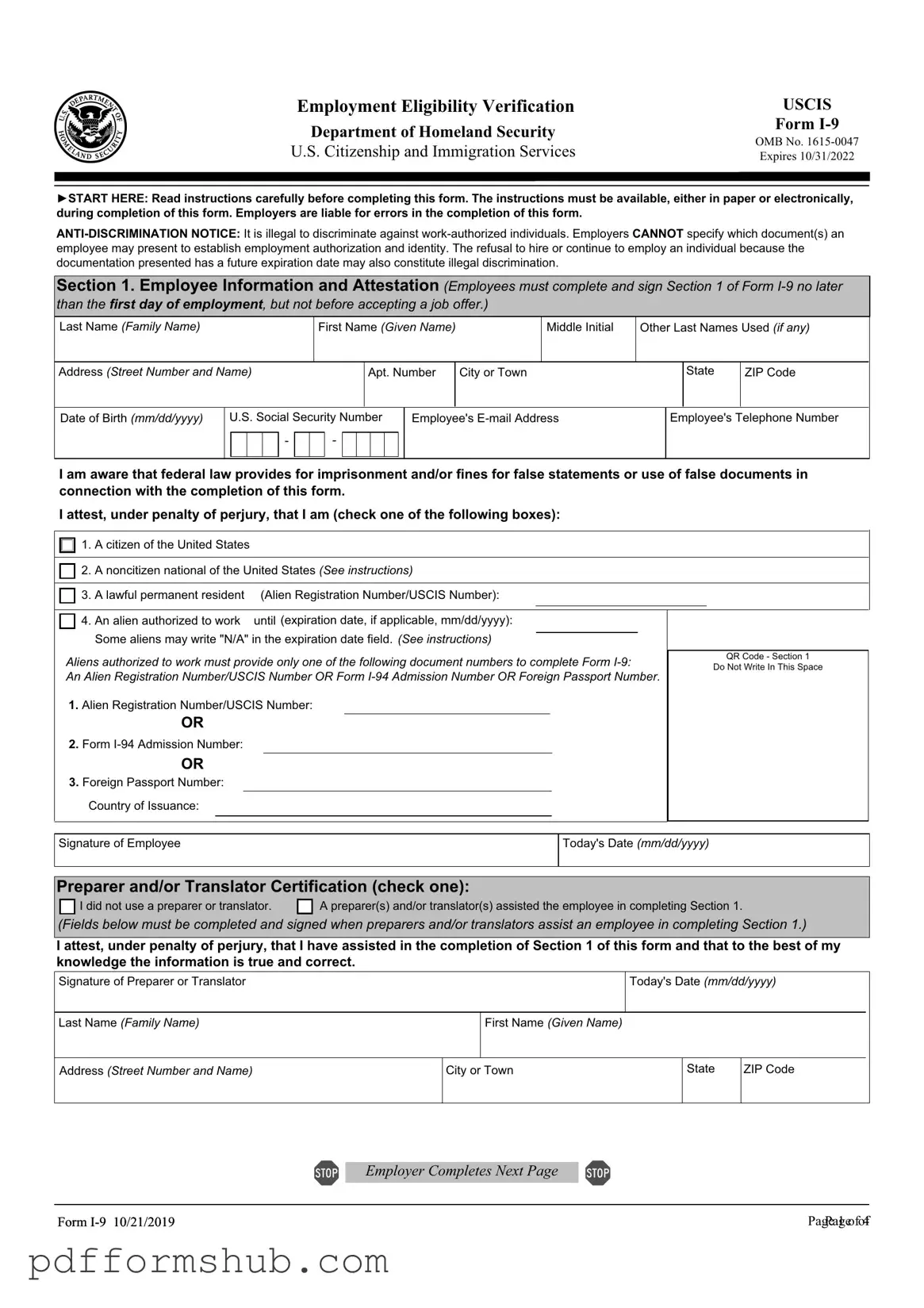 Fill in Your USCIS I-9 Form