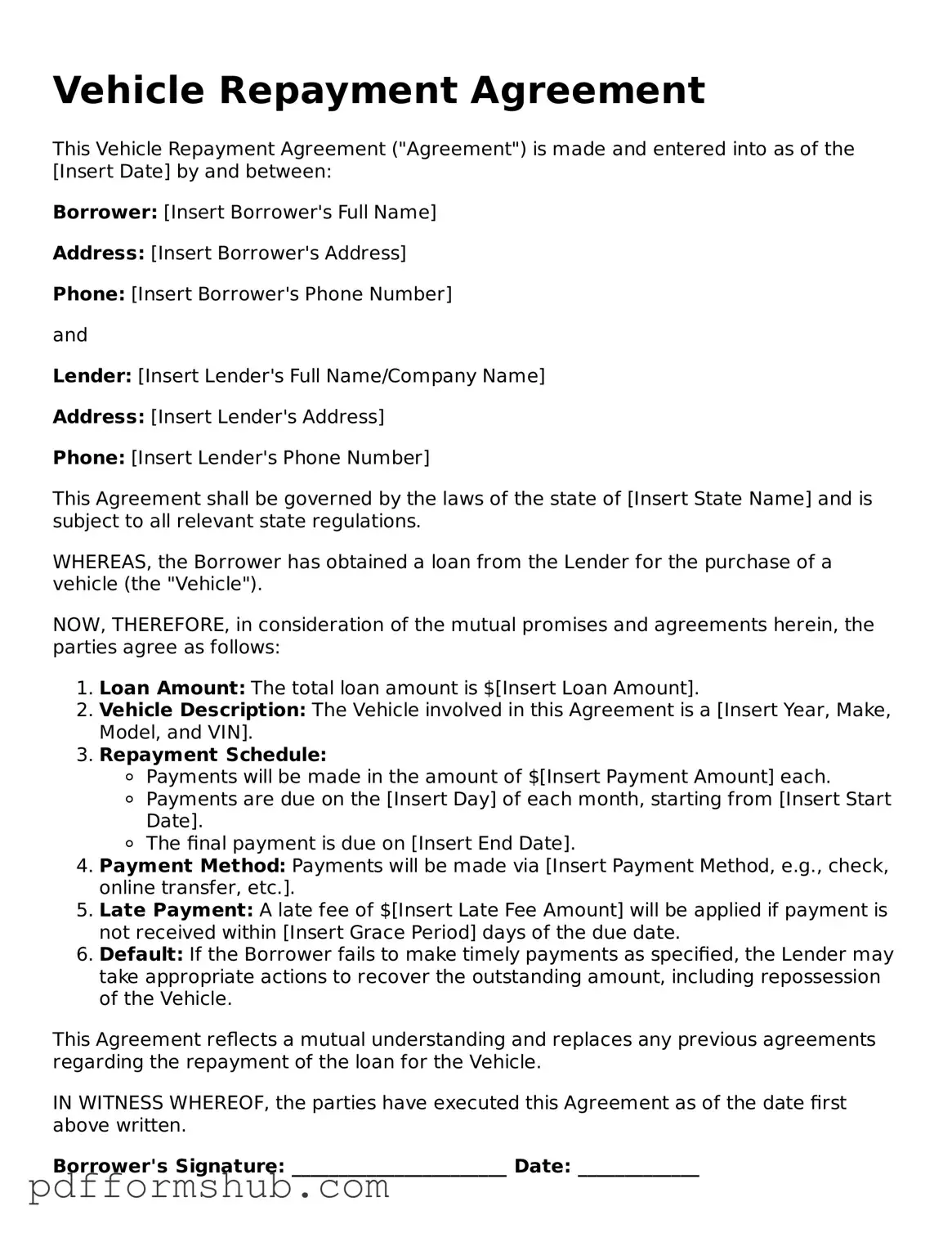 Valid Vehicle Repayment Agreement Form