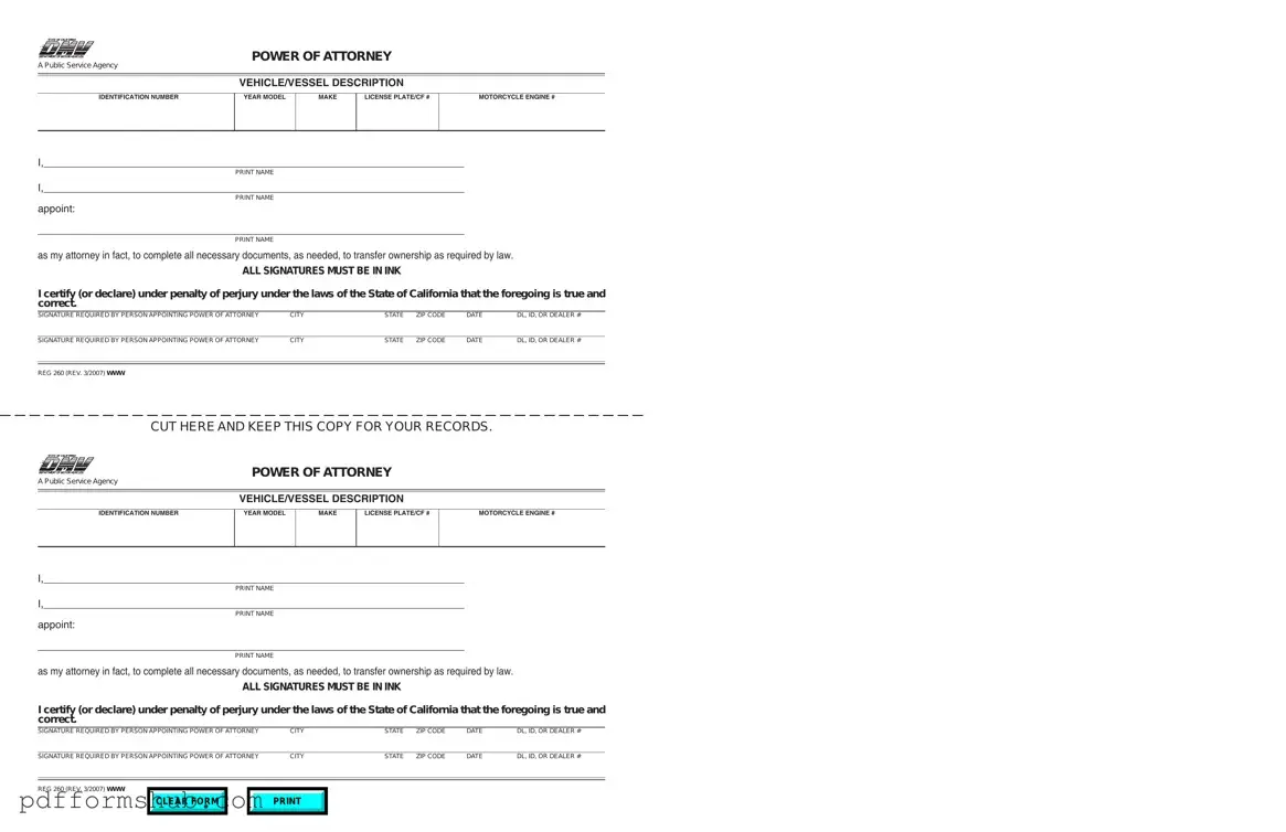 Fill in Your Vehicle POA REG 260 Form