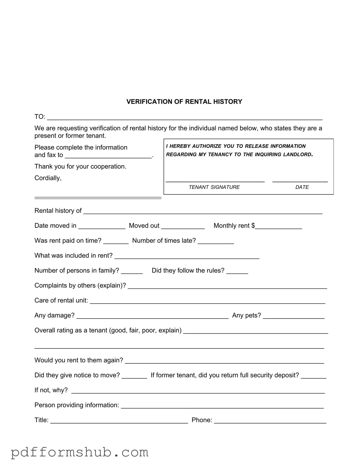 Fill in Your Verification Rental Form