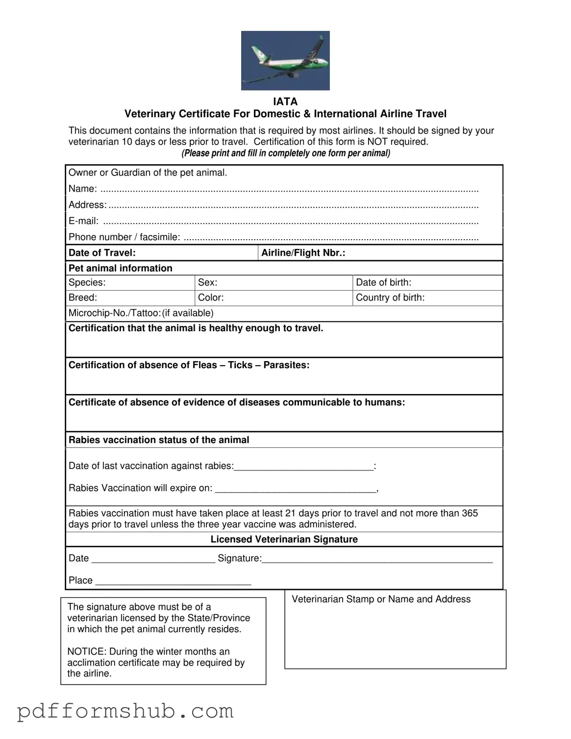 Fill in Your Veterinary Certificate Travel Form