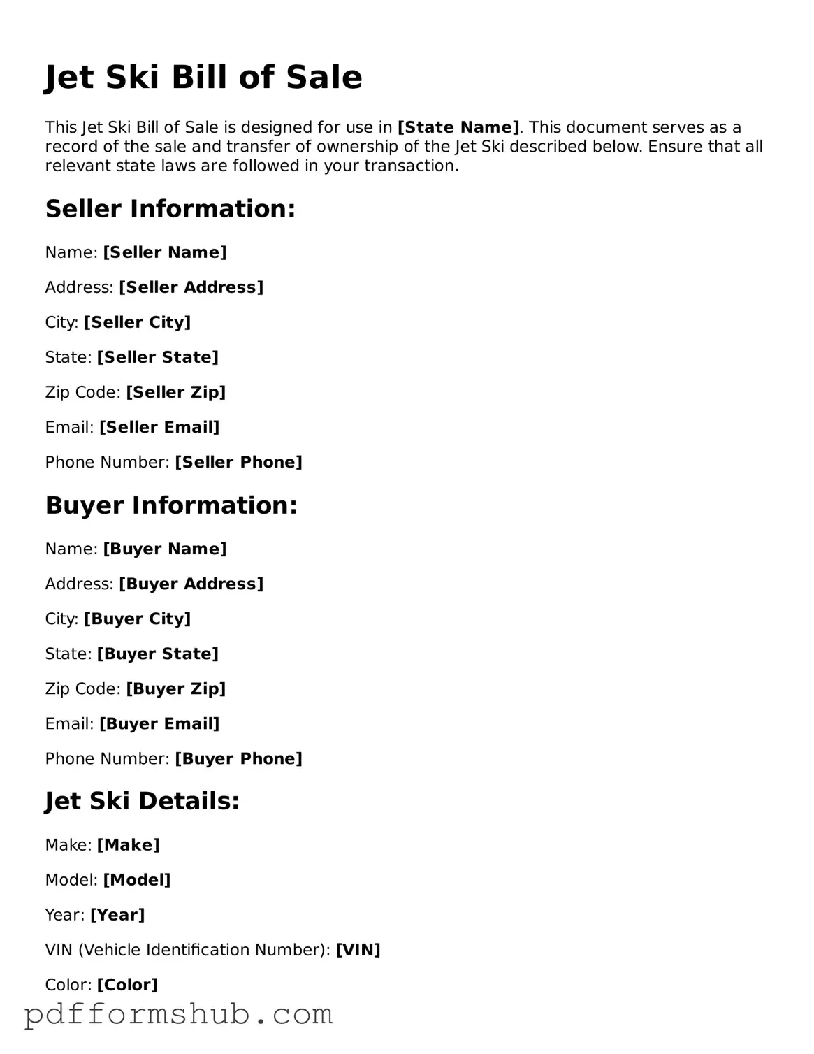 Valid Jet Ski Bill of Sale Form