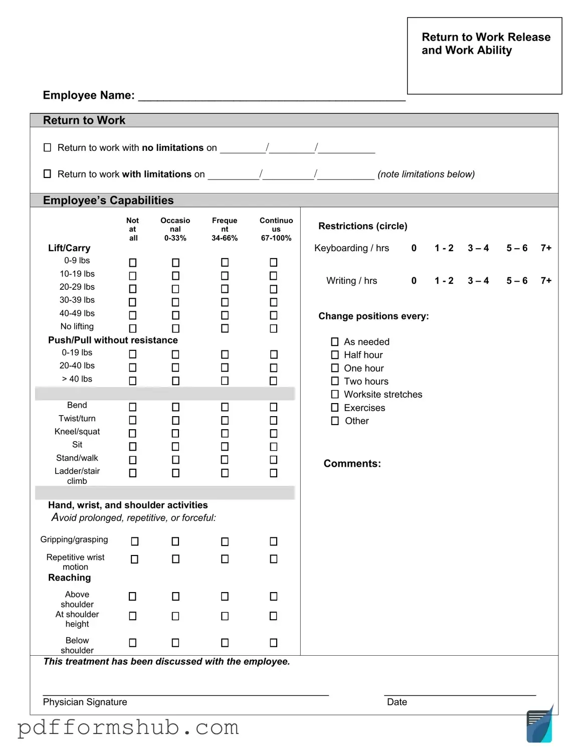 Fill in Your Work Release Form