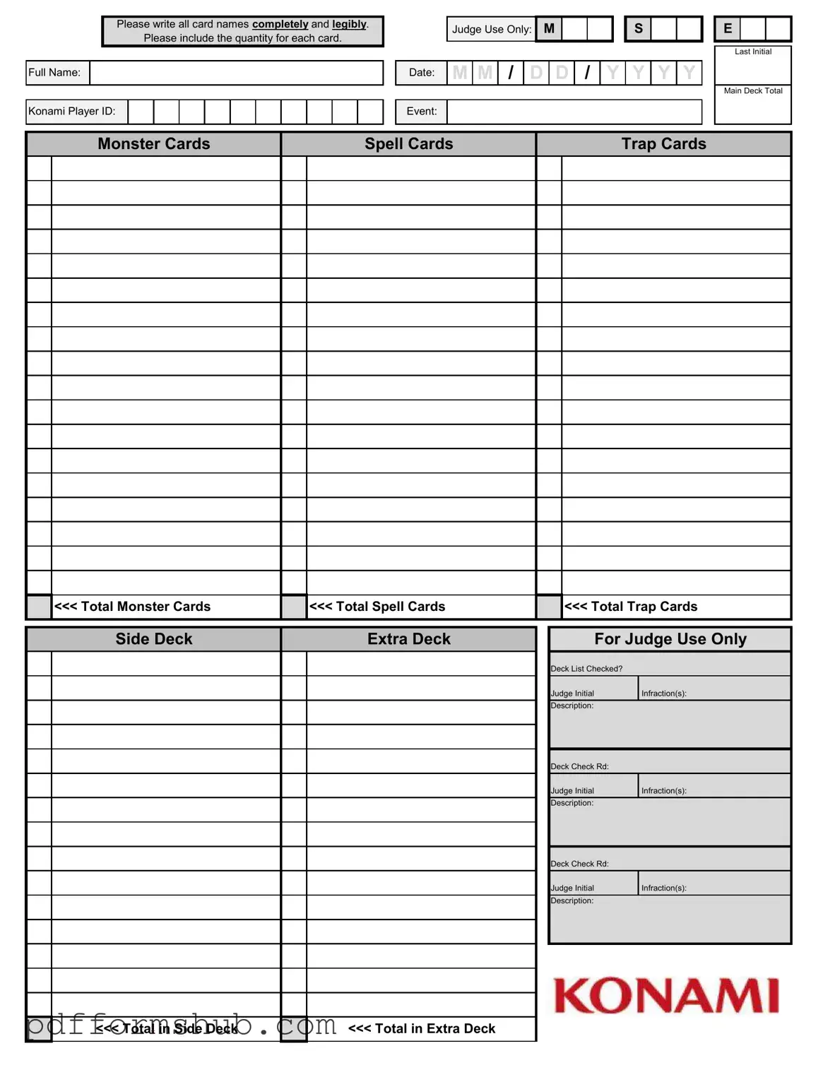 Fill in Your Konami Decklist Form